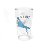 Clear glass pint glass with blue Canyon Lake map and compass design.
