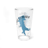 Clear glass pint glass with blue Lake Quivira map and compass rose design.