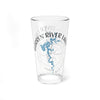 Clear glass pint glass with Barren River Lake map and compass design.