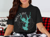 Black t-shirt with Moss Lake North Carolina map and compass design.