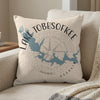 Throw pillow with Lake Tobesofkee Georgia map and compass design.
