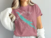 Rose t-shirt with "Lacamas Lake Washington" and a teal lake map.