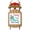 Sled ornament with "Merry Christmas From Lake Granby" inscription and snowflakes.
