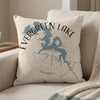 Cushion with Evergreen Lake Illinois map design and compass rose graphic.