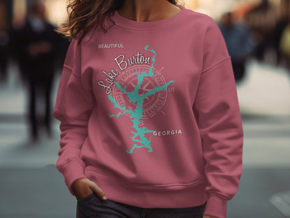 Maroon sweatshirt with "Lake Burton GEORGIA" and a compass rose graphic.