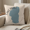 Pillow with blue Lake Tahoe outline and "Lake Tahoe California" text.