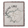 Woven throw blanket with "Boone Lake Tennessee" text and compass rose graphic.