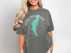 Gray t-shirt with teal Long Pond Lake map over compass and text.