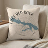Pillow with Lake Red Rock Iowa map design and compass rose graphic.