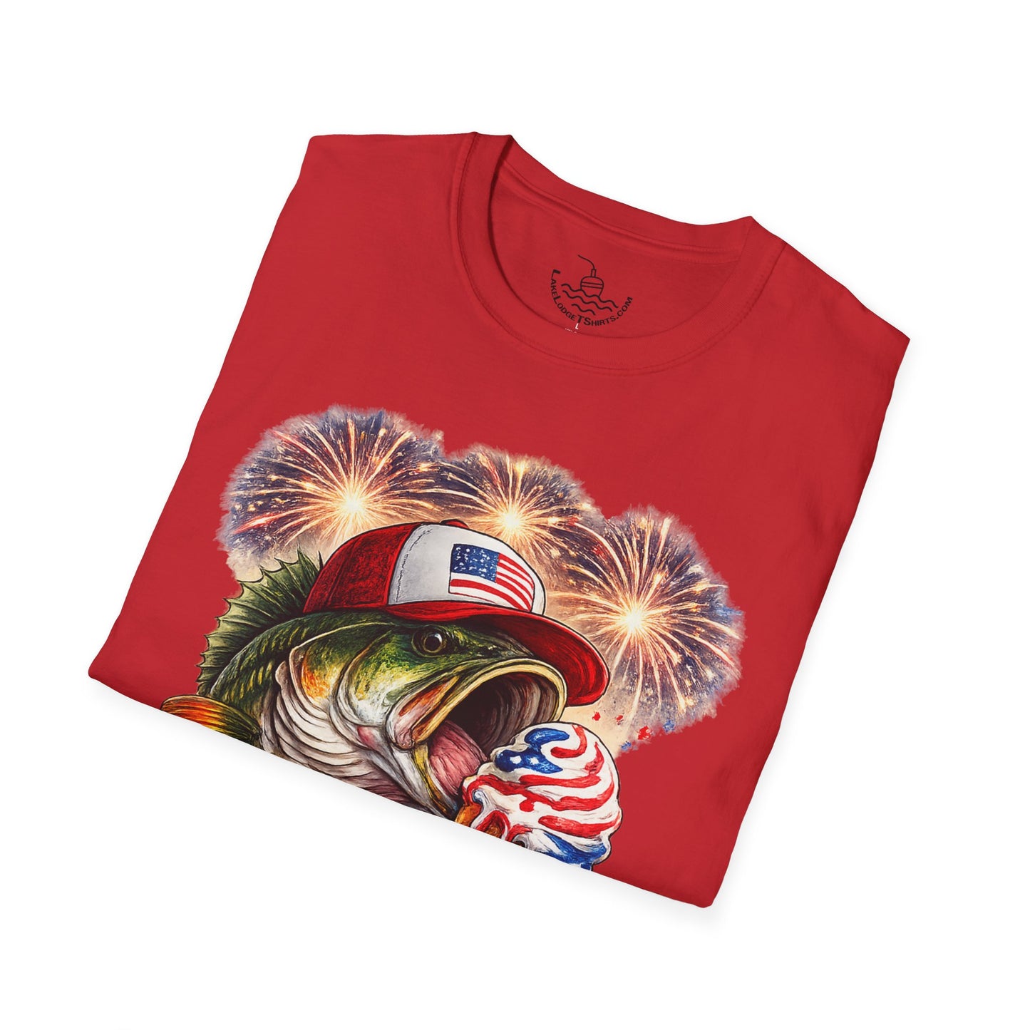 Patriotic Fishing Bass Merica Tastes Like Freedom Ice Cream T-Shirt | Fourth of July Shirt | God Bless America Gift Anglers