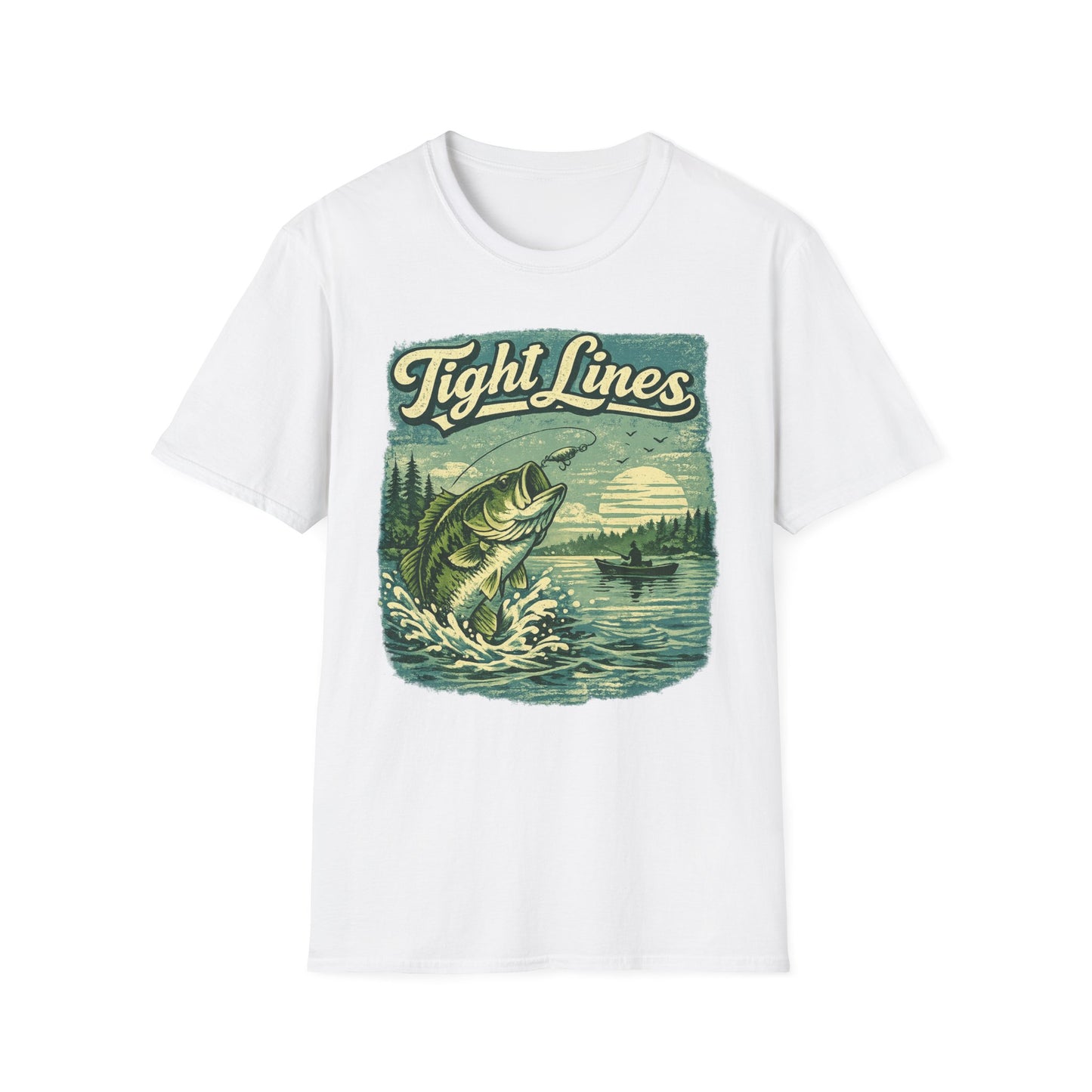 Tight Lines Fishing Graphic T-Shirt | Bass Fishing at the Lake Retro Design