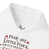 Fear Not Little Flock Hoodie with Printed Sleeves | Luke 12:32 Scripture Heart Design Bible Verse Gift | Share your faith