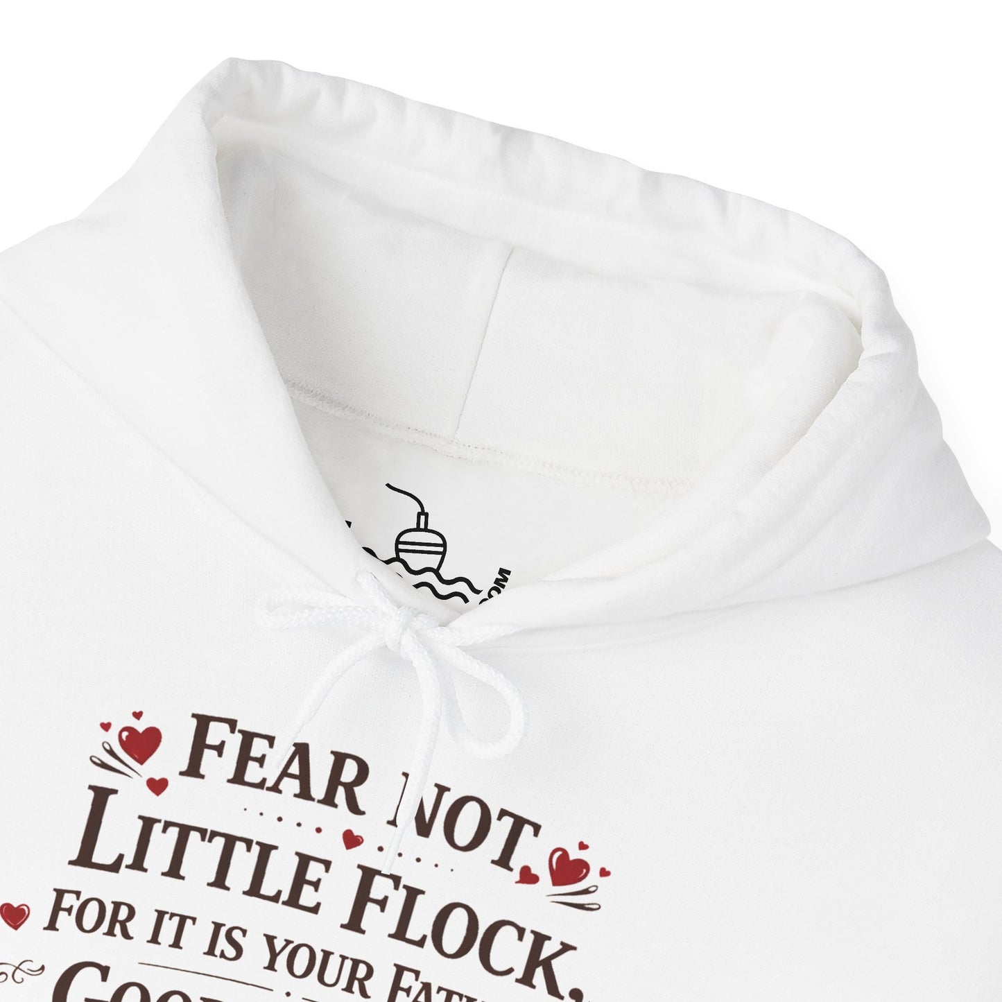 Fear Not Little Flock Hoodie with Printed Sleeves | Luke 12:32 Scripture Heart Design Bible Verse Gift | Share your faith