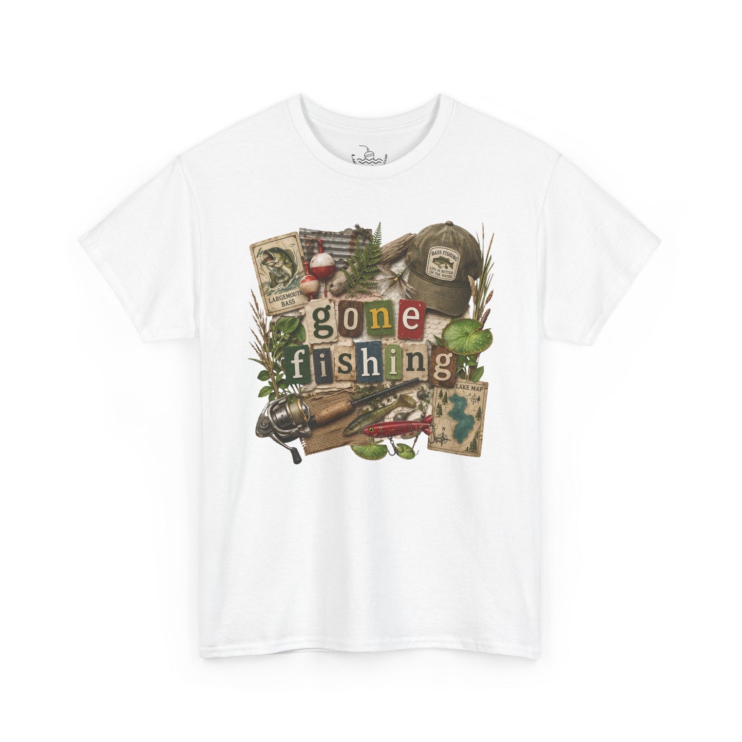 Gone Fishing T-Shirt | Scrapbooking Letters Retro Vintage Design | Retirement and Father's Day Shirt