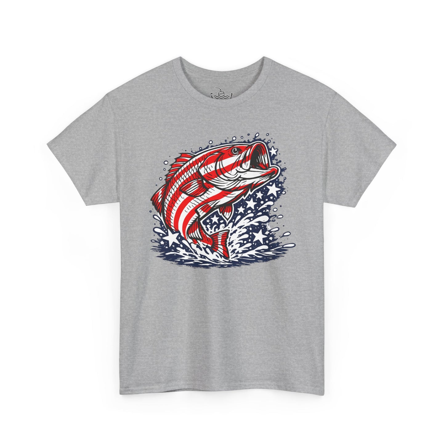 Patriotic Bass Fishing Shirt | American Flag Pride Design on Largemouth Bass with Stars and Stripes Tee for Fourth of July