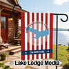 Red and white striped garden flag with Harlan County Lake shape and "The Smith Family".