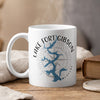 White mug with Lake Fort Gibson Oklahoma map and compass design.