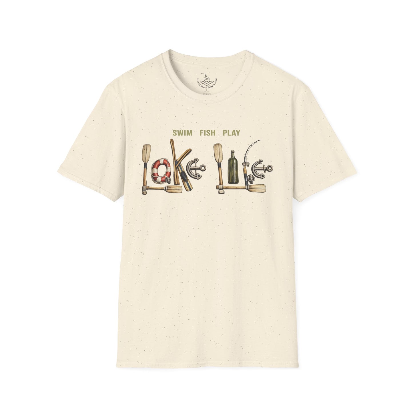 Lake Life T-Shirt | Boat Oars Life Preserver Anchor Letters Rustic Design | Fishing Water Skiing Gift Tee