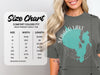 Comfort Colors 1717 heavyweight adult tee size chart with Sebago Lake graphic.