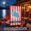 Garden flag with Round Valley Reservoir map, "The Smith Family," and Lake Lodge Media logo.