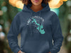 Dark blue hoodie with "Lake Livingston Texas" and map graphic on chest.