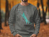 Gray sweatshirt featuring a teal map of Lake Berryessa, California with a compass rose.