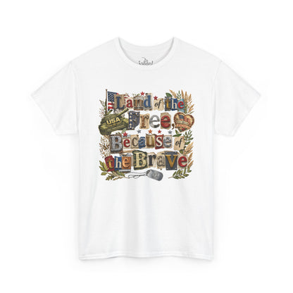 USA 250th Anniversary Land of the Free Because of the Brave T-Shirt | Patriotic Fourth of July Scrapbook Collage Design