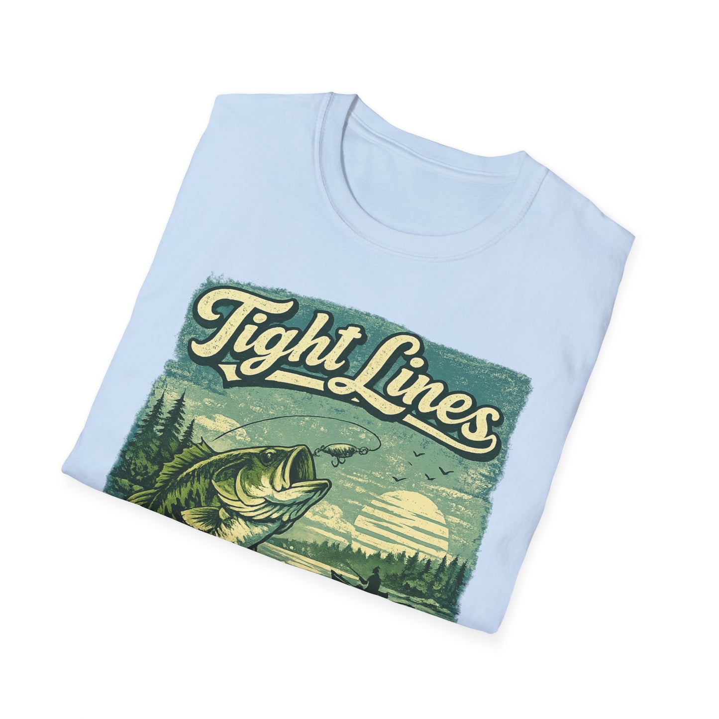 Tight Lines Fishing Graphic T-Shirt | Bass Fishing at the Lake Retro Design