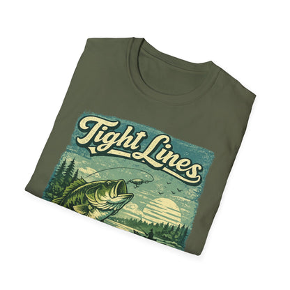 Tight Lines Fishing Graphic T-Shirt | Bass Fishing at the Lake Retro Design