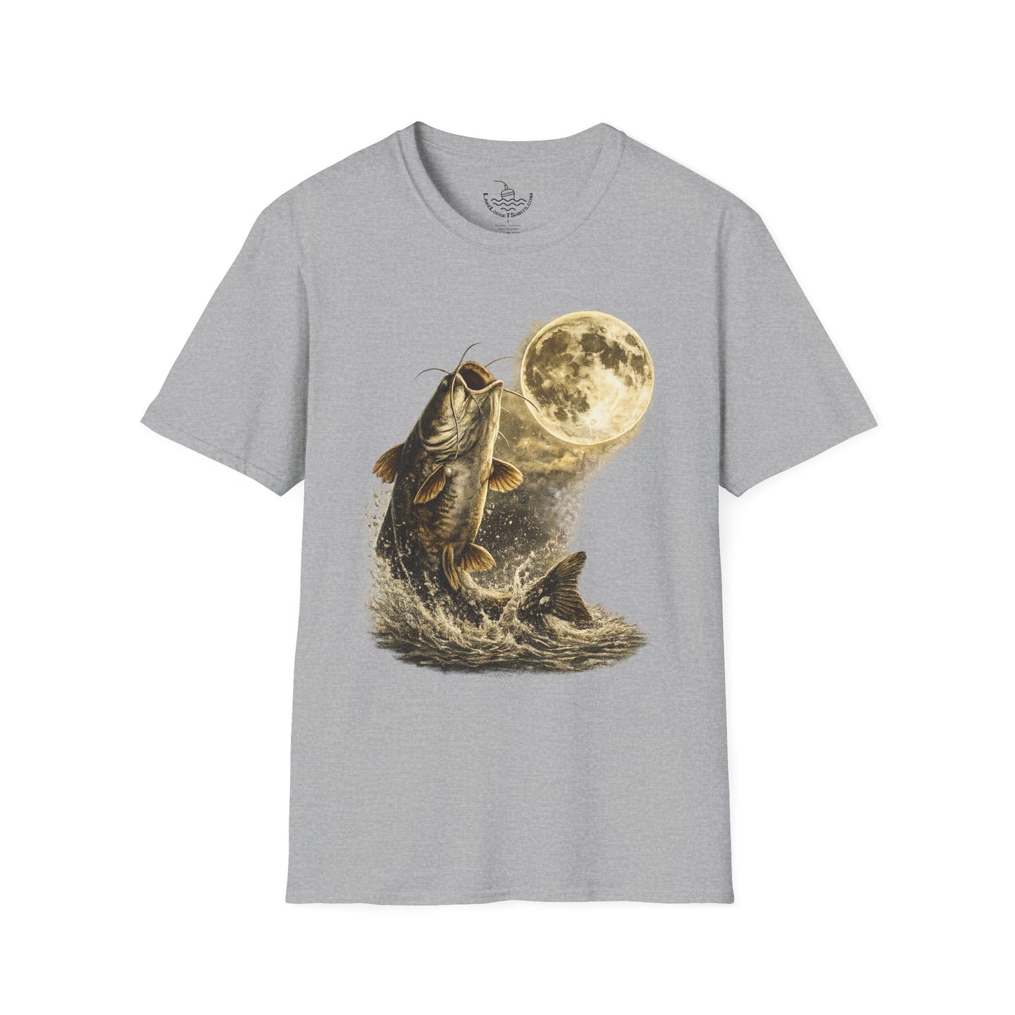 Catfish Fishing Howl at the Moon Night River Graphic T Shirt, Retro Catfish Spawn Fish Tee, Angler Fishing Shirt Gift