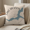 Lake Jackson Georgia map and compass design on a light beige decorative pillow.