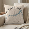 Throw pillow with Fort Peck Lake Montana map and compass design
