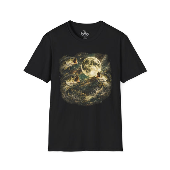 Bass Fishing Moon Wolf Pack Howl at the Moon Night Spawn SOFT Shirt, Retro Largemouth Fish Tee, Angler Fishing Gift