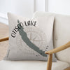 Pillow with Otisco Lake map, compass rose, and "New York" text.