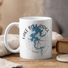 White mug with Lake Blue Ridge Georgia map and compass design.