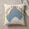 Cream pillow with blue Little Turtle Lake map and "Little Turtle Lake Minnesota" text.