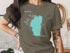 T-shirt with teal Lake Tahoe map outline and "Beautiful Lake Tahoe Nevada" text.