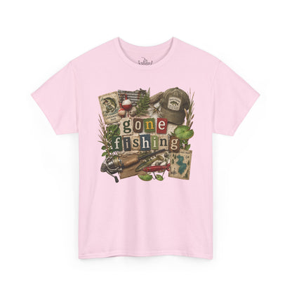Gone Fishing T-Shirt | Scrapbooking Letters Retro Vintage Design | Retirement and Father's Day Shirt