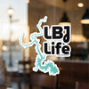 Sticker with turquoise lake map and text "LBJ Life" and "Lake Lodge Media LLC."