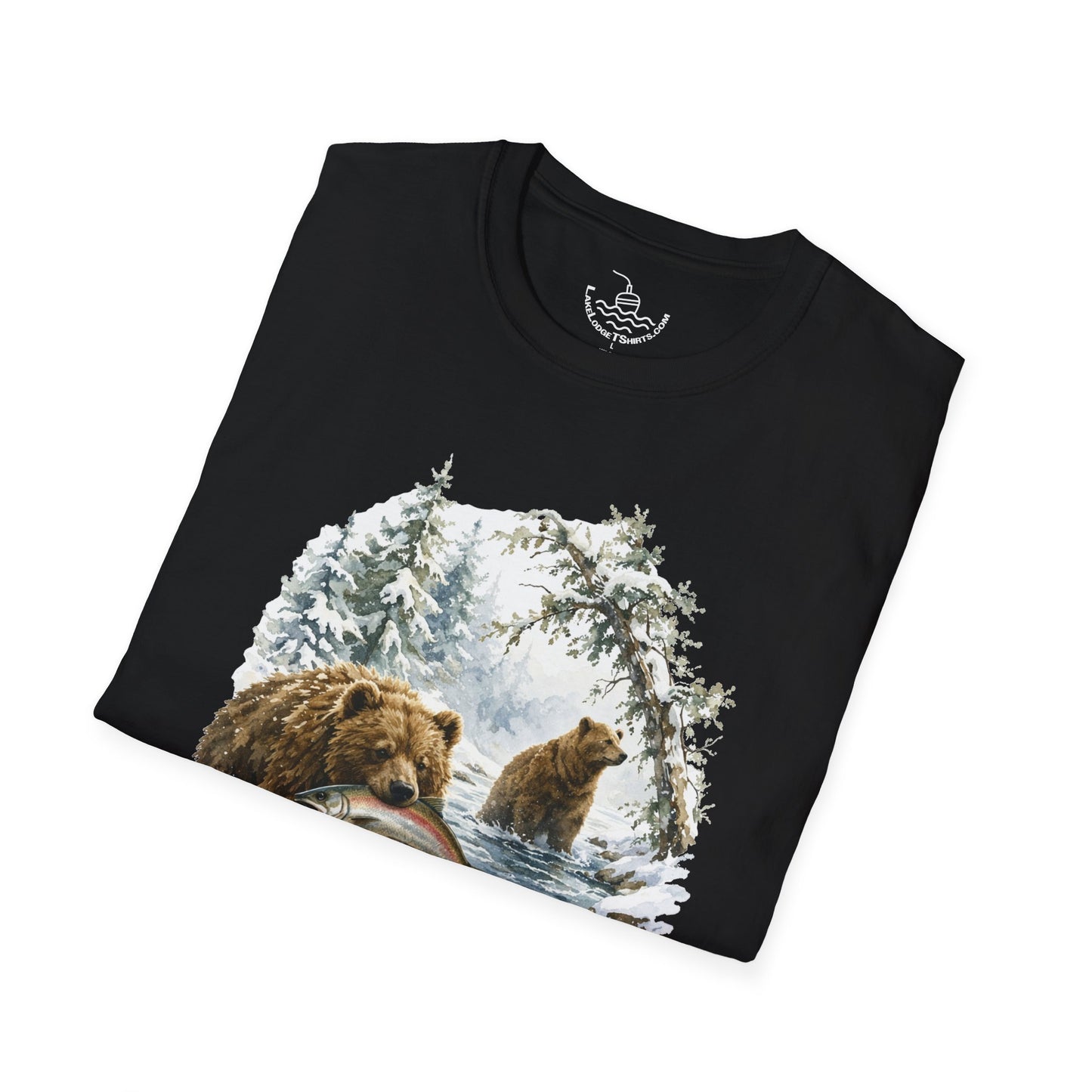 Kodiak Winter Brown Bear Fishing T-Shirt | Wildlife Salmon Catch Nature Lover Tee | Rustic Forest Animal Art Gift Shirt