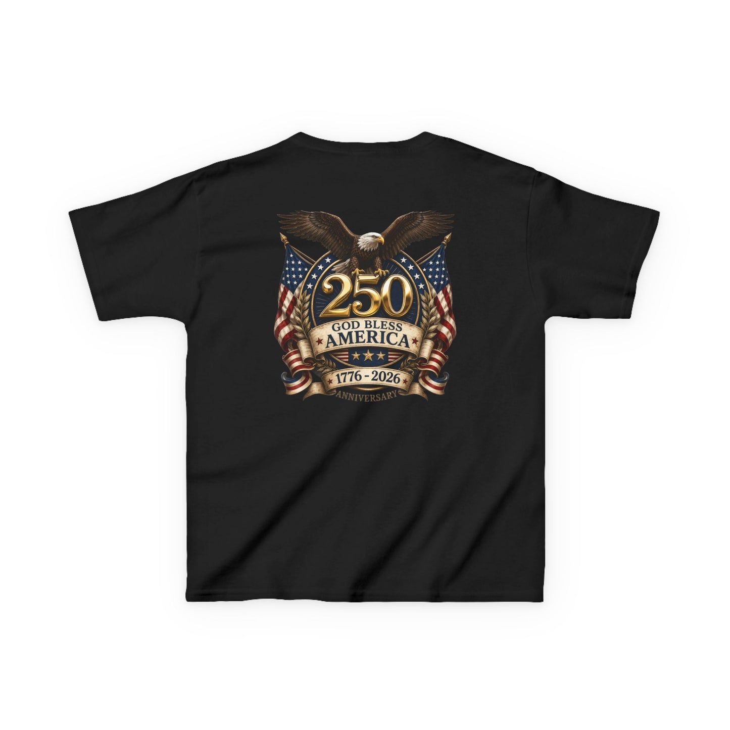 USA Youth 250th Anniversary FREEDOM Kids Shirt | Front and Back Design | Patriotic Fourth of July Bald Eagle American Flag