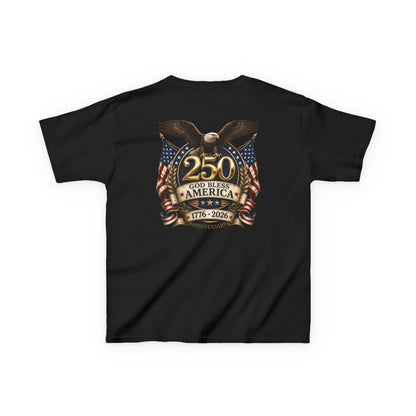 USA Youth 250th Anniversary FREEDOM Kids Shirt | Front and Back Design | Patriotic Fourth of July Bald Eagle American Flag