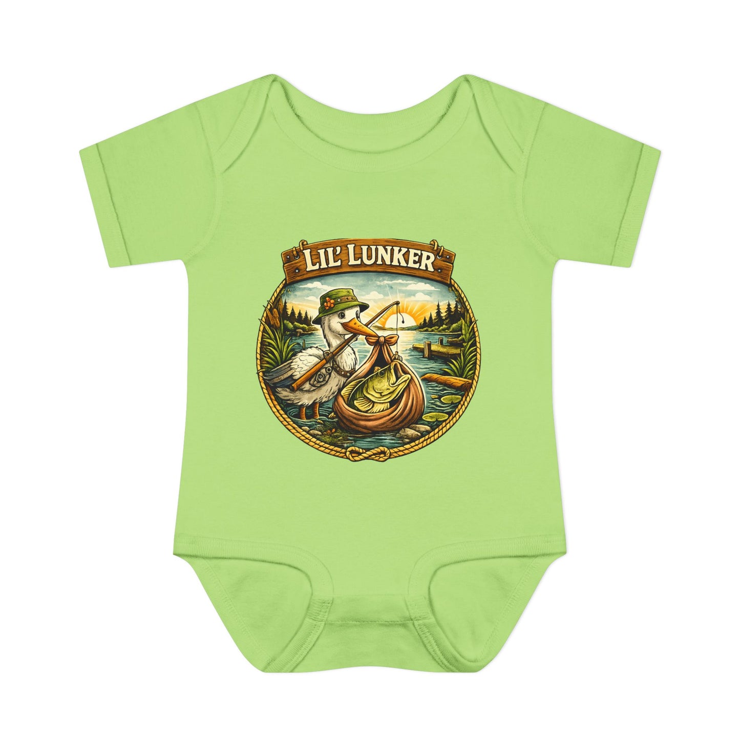 Baby Bass Fishing Lil Lunker Baby Shower BodySuit Jumper Infant Bodysuit | Baby Boy Girl Stork Delivery New Baby Gift