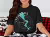 Black shirt with Lizard Lake Minnesota map and compass graphic.