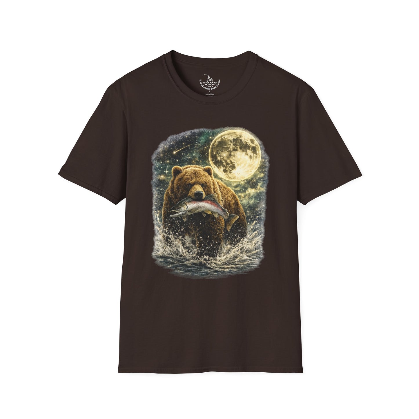 Kodiak Brown Bear Night Fishing with Salmon T-Shirt Midnight Hunting Rustic Forest Animal Art Gift Shirt ULTRA SOFT Shirt