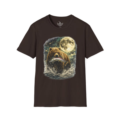 Kodiak Brown Bear Night Fishing with Salmon T-Shirt Midnight Hunting Rustic Forest Animal Art Gift Shirt ULTRA SOFT Shirt