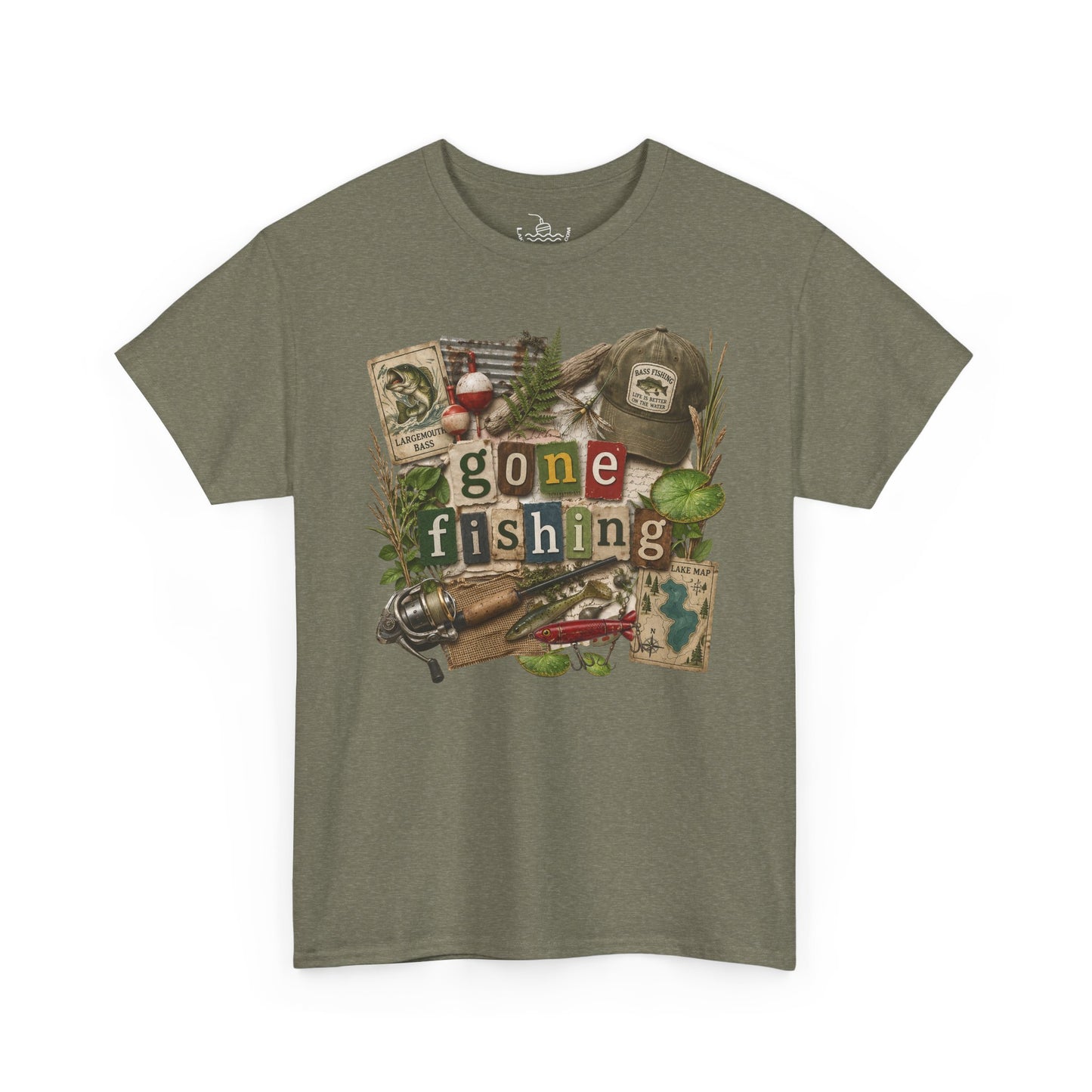 Gone Fishing T-Shirt | Scrapbooking Letters Retro Vintage Design | Retirement and Father's Day Shirt