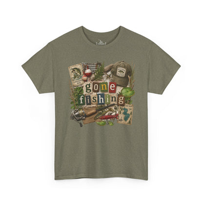 Gone Fishing T-Shirt | Scrapbooking Letters Retro Vintage Design | Retirement and Father's Day Shirt