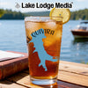 Glass of iced tea with lemon slice and Quivira lake outline design.