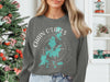 Crewneck sweatshirt with Chain O'Lakes Illinois map and compass graphic.
